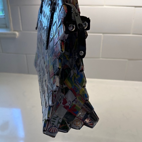 Nahui Ollin Colorful candy wrapper Woven Tote with Brown Handles - Picture 12 of 13